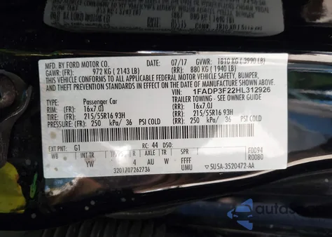 2017 Ford Focus Se from USA, damaged, VIN 1FADP3F22HL312926